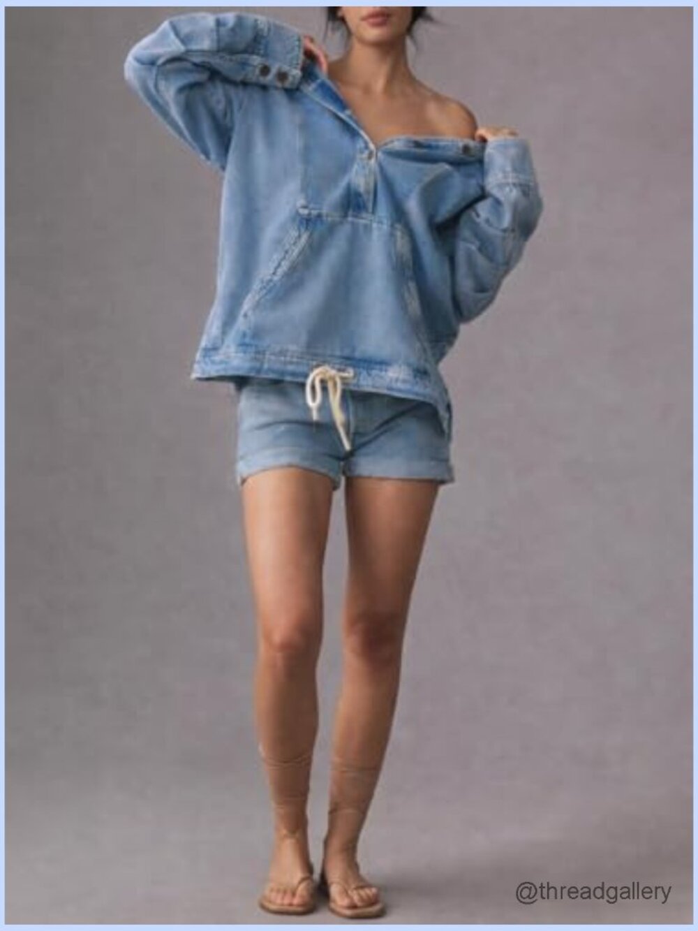 Women's Denim Hoodie Button Up Pullover Jacket Oversized Sweatshirt Top with - Picture 5 of 6